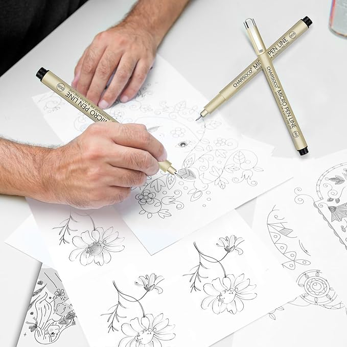 2 Micro Pen, 6 Pack Black Fine Point Pen with Waterproof Archival Ink, 2mm Fineliner Ink Pens for Artist Illustration, Sketching, Anime, Manga, Technical Drawing and Scrapbooking