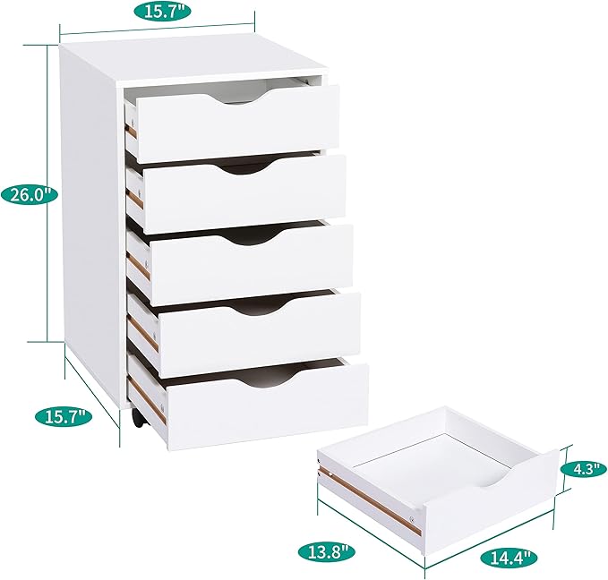 Naomi Home Office File Cabinets Wooden File Cabinets for Home Office Lateral Cabinet Wood Cabinet Mobile Mobile Storage Filing Storage Drawer White 5 Drawer