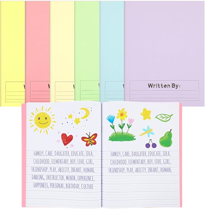 Henoyso 6 Pcs Primary Composition Notebook K-2 9 3/4 x 7 1/2 Inch Primary Journal, Back to School Supplies, Bulk Blank Writing Book for Kid to Write Draw Journal 60 Page Notebooks (Pastel Color)