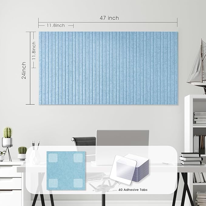 Large Cork Board for Office, 8 Pack Felt Wall Tiles with Slat Wall Paneling, Felt Bulletin Board Pin Board Cork Boards for Walls - Light Blue