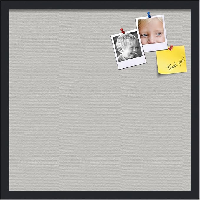PinPix 20x20 Inch Cork Bulletin Board. This Decorative Framed Pin Board Comes with Light Stone Design and a Satin Black Frame. Ideal for Home Office Decor or Message Board (PinPix-1809)