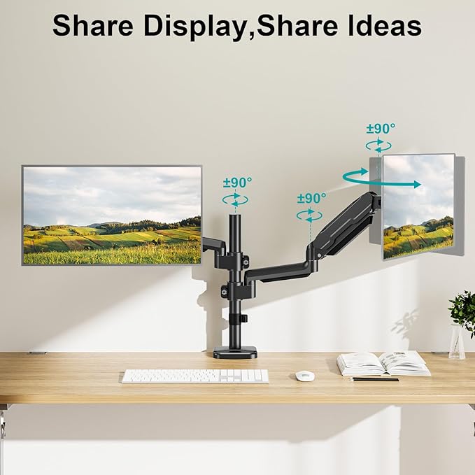 MOUNT PRO Dual Monitor Mount for 13-32" Computer Screen, Tall Monitor Stands for 2 Monitors, Adjustable Gas Spring Double Vertical Monitor Desk Mount, Each Arm Holds 4.4 to19.8lbs, VESA Mount, Black