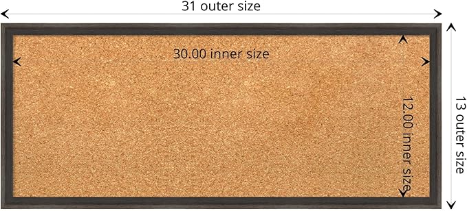 Amanti Art Natural Cork Board for Wall, 13x31 Vision Board with Brown Wood Frame, Medium Corkboard Office Decor for Home Organization, Casual Corkboard Pinboard to display items for home organization