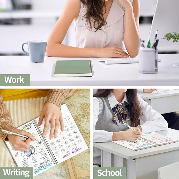 AHGXG Bullet Dotted Journal - Dot Grid Spiral Notebook 8.5" x 11", A4 Large Dotted Notebook, 100 GSM Thick Paper, Waterproof Plastic Cover Journals for Bullet Journaling, Sketching, Sage Green