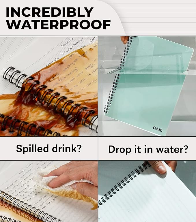 GAK. Stone Paper Waterproof Spiral Notebook, 7.20”x10.11”, 50 sheets, Durable Notebook, Eco-Friendly Mineral Stone Paper Notebook, Waterproof Notepad, Ruled, Green