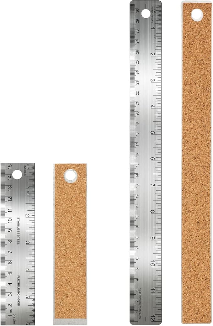 Frienda 2 Pcs Metal Ruler Cork Backed 6 Inch and 12 Inch Stainless Steel Rulers with Cork Backing Non Slip Straight Edge Measure Ruler for Student Graduation Back School Supply