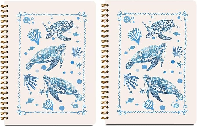 2 Pcs Sea Turtle Spiral Notebooks for Work, A5(8.3x5.8inch) Composition Notebook College Ruled Note Book, Blue Coral Notepads Lined Travel Journal for Writing, Cute Diary Sea Turtle Gifts for Women