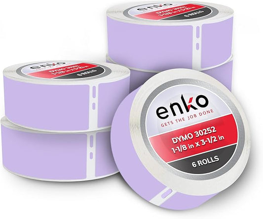 enKo [6 Rolls, 2100 Labels] Address, Shipping & Barcode Labels 30252 - Lavender (1-1/8" x 3-1/2") Compatible for Dymo LabelWriter