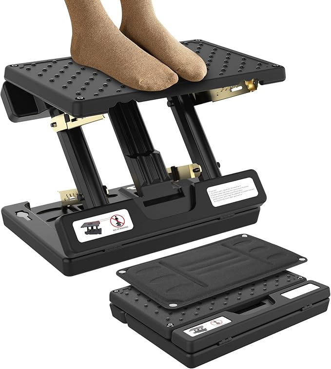 Foot Rest for Under Desk at Work, Height Adjustable Footrest with Massage Roller and Soft Pad, Foldable Ergonomic Foot Rest for Car, Underdesk, Home, Train(Grey)