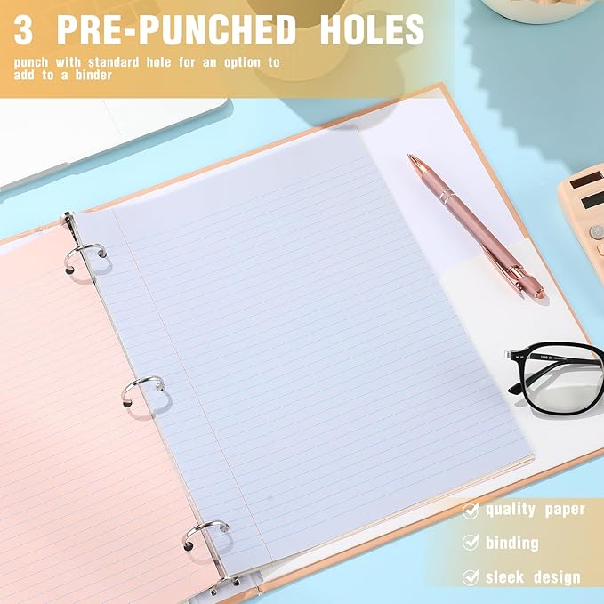 PerKoop 600 Sheets Colored Loose Leaf Paper 8.5" x 11" college ruled Lined 3 Hole Punched notebook Filler Paper for 3 Ring Binders Office School Supplies (Aesthetic Color)