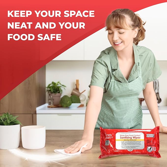 HandyClean Rinse-Free Food Contact Sanitizing Wipes Pouch, Multi Surface Cleaning Supplies for Kitchen and Professional Setting - 12 pack, 864 count