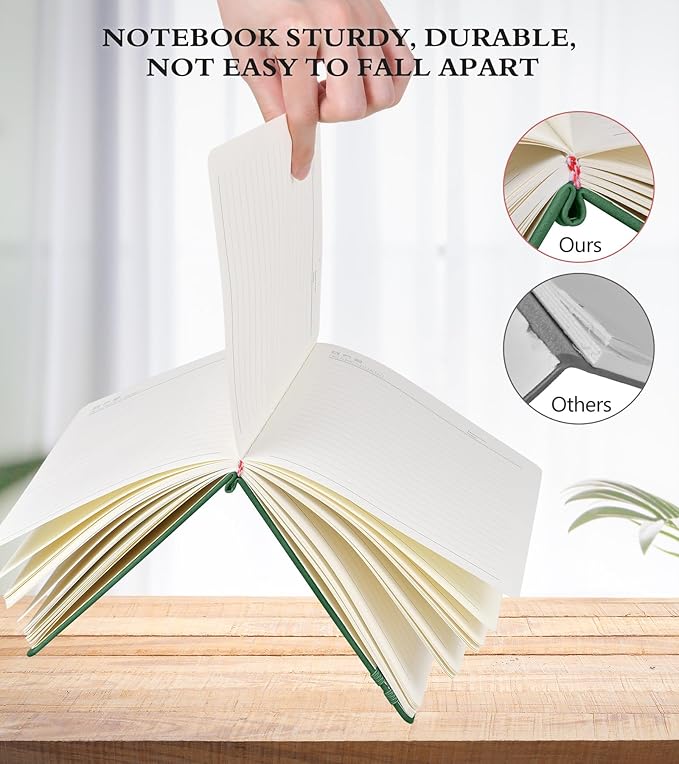 Lined Journal Notebook for Men & Women,200 Pages A5 Hardcover Leather Notebook (5.9"x8.5"), Travel Journal for Work, School, Business Writing, Note Taking, Notepad Diary (Green)