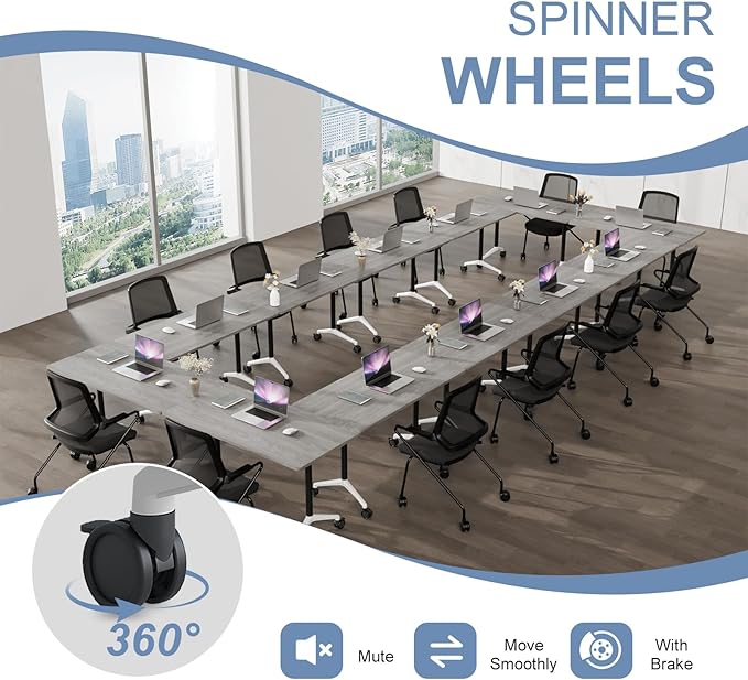 Folding Conference Table, Mobile Training Table for Office Conference, Modern Modular Rectangular Work Desk Meeting Seminar Work Tables with Caster Wheels, Large Breakroom Tables (6Pack L70.9in)