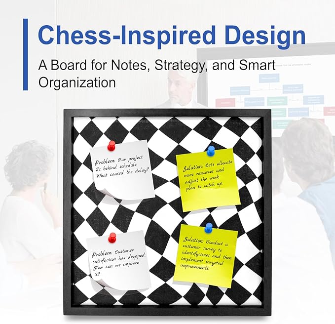 Cork Bulletin Board with Decorative Black and White Linen – 20x20 Inch Square Pin Board for Walls, Girls Vision Board for Organizing Notes, Photos & Reminders, Perfect for Office & Home