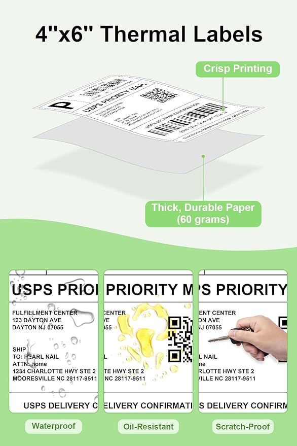 4x6 Thermal Labels - Waterproof Shipping Stickers for Thermal Printers, All-Purpose Label Stickers, White, 1000/Pack (1-Pack)