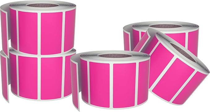 Pink Sticker Label Rolls 1.57 x 0.75 inch, 5 Rolls- 2500-Pack, Rectangular Easy Write Labels 40mmx19mm by Royal Green
