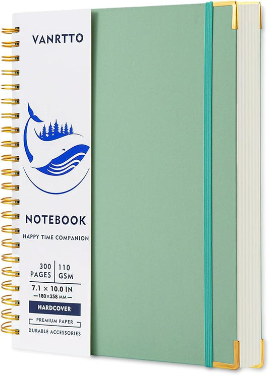 Spiral Notebook, Hardcover B5 College Ruled Notebooks, 300 Pages Notebooks for Work and School, 110 GSM Thick Papers Journals for Writing, Office Supplies for Women and Men Green B5