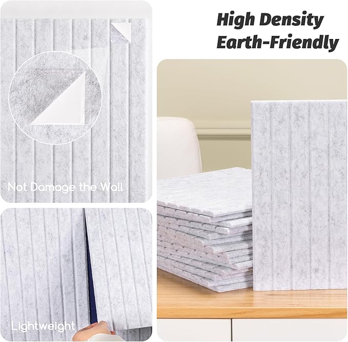 Large Cork Board Alternative, 12 Pack Felt Board with Safe Removable Adhesive Tabs Felt Wall Tiles, Large Cork Boards for Walls, Cork Board for Home Office, Pin Boards for Walls, Stripe Marble White