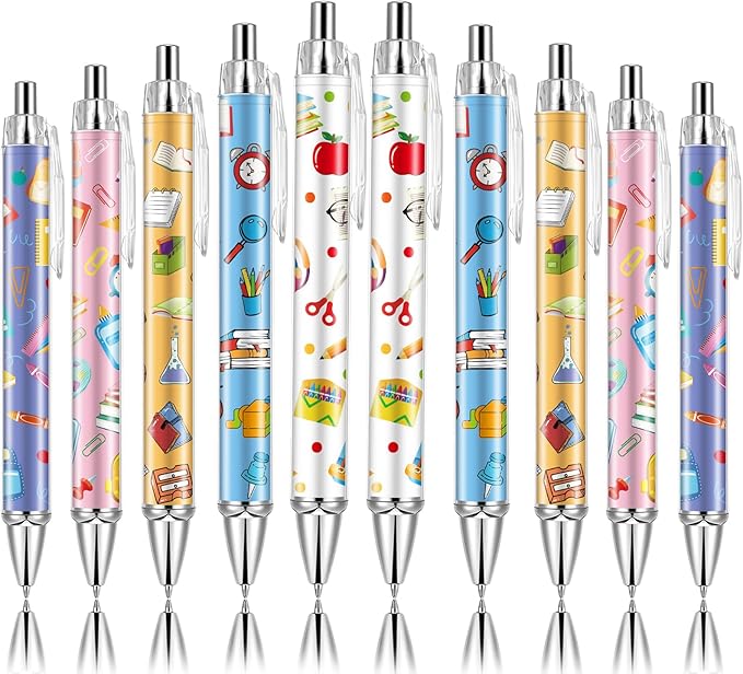 10 PCS Back to School Pens Welcome Back to School Ballpoint Pens First Day of School Party Favors with 1mm Black Ink Replaceable Ballpoint Pen Refill for Classroom Rewards
