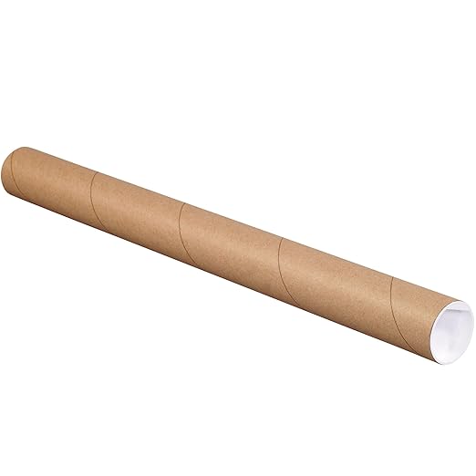 BOX USA BP2022K Mailing Tubes with Caps, 2" x 22", Kraft (Pack of 50)
