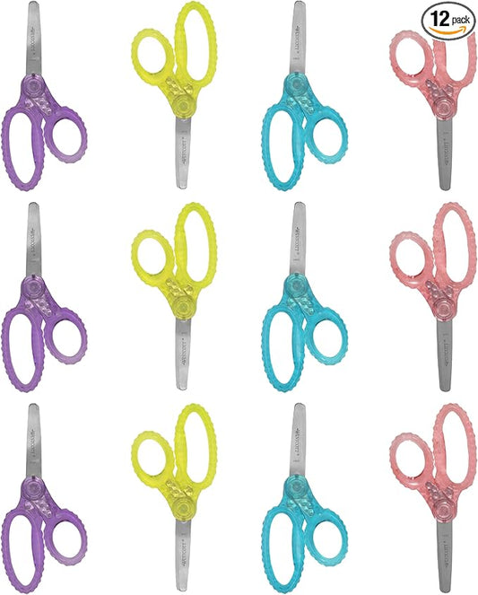 Westcott 5" GEM Crystal-Design Safety Scissors 12pk, Blunt-Tip for Kids Aged 4-7 - Scissors for School, Craft, Home, DIY, Classroom - Assorted Colors