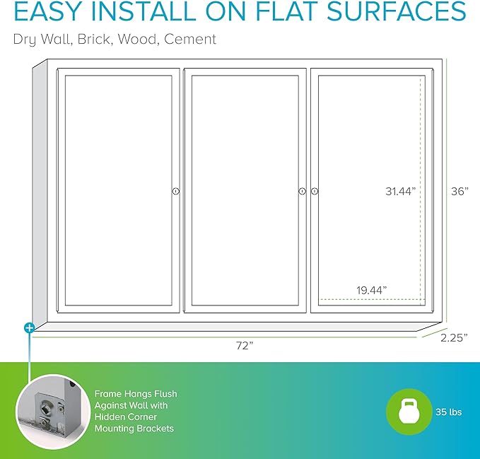 Ghent 36"x72" 3-Door Outdoor Enclosed Vinyl Bulletin Board, Shatter Resistant, with Lock, Satin Aluminum Frame - Ivory (PA33672VX-185), Made in the USA