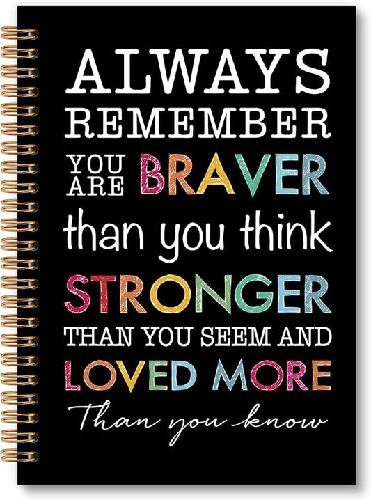 Inspirational Motivational Notebook Journal, Inspirational Gifts Spiral Notebook, You are Brave Motivational Notebooks Gifts for Women, Positive Gifts School Office Supplies, 6x8.2In（Black）