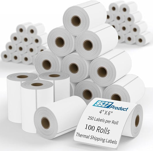 9527 Product 4x6 Blank Direct Thermal Shipping Labels for Zebra 2844 Zp-450 Zp-500 Zp-505,250 Labels/Roll,Total 100 Rolls