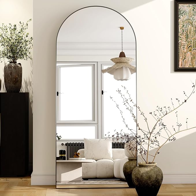 GLSLAND - 20x57 inch Arched Full Length Mirror - Floor Mirrors Aluminum Alloy Frame Full Body Dressing Mirror for Bedroom, Living Room,Gold