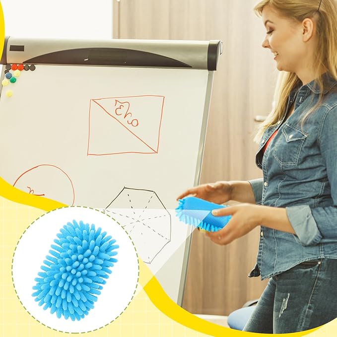 Zonon 4 Pieces Dry Erase Eraser Microfiber Shag Washable Whiteboard Eraser for Markers, Chalk, Classroom, Home and Office(Blue,Yellow,Gray)