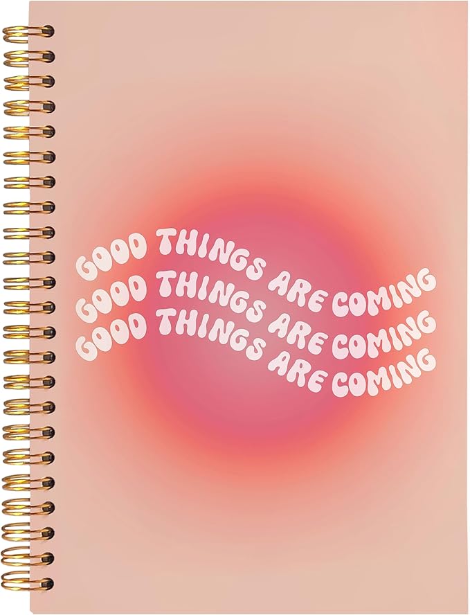 BearCake Trendy Y2K Pink Aura Preppy Notebook Journal, Wavy Good Things are Coming Inspirational Notebooks, Aesthetic Notebooks, Pink Aesthetic Office Supplies, Hardcover Spiral Notebook 5.5x8.3
