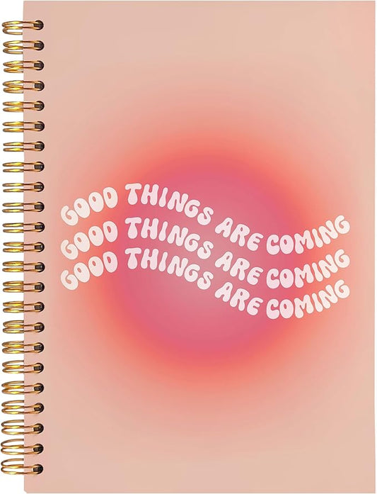BearCake Trendy Y2K Pink Aura Preppy Notebook Journal, Wavy Good Things are Coming Inspirational Notebooks, Aesthetic Notebooks, Pink Aesthetic Office Supplies, Hardcover Spiral Notebook 5.5x8.3