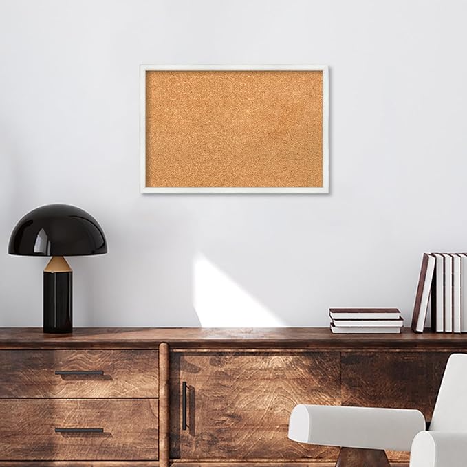 Amanti Art Natural Cork Board for Wall, 17x25 Vision Board with White Frame, Medium Corkboard Office Decor for Home Organization, Country Rustic Corkboard Pinboard to Display Items for Home