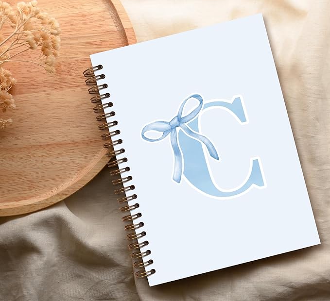 Initial C Notebook Journal,Personalized Teen Girl Gifts,Coquette Trendy Preppy Blue Bow Spiral Notebook,Monogrammed Gifts for Women Teen Girl,College Ruled Hardcover Spiral Notebook 5.5 x 8.3