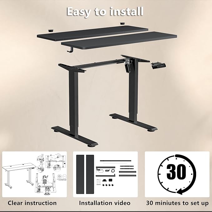Himimi Electric Standing Desk 48 x 24 inch for Home Office,Sit-Stand Adjustable Desk with Memory Presets,Height Adjustable Desk for Gaming/Working,Free Hook, Lockable Wheels,Black