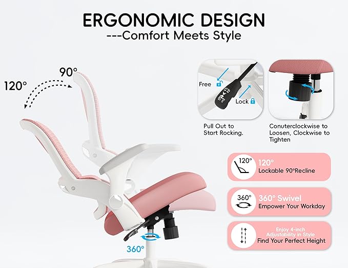 TRALT Office Chair - Ergonomic Office Chair with Back Support, Home Office Desk Chairs, Comfy Desk Chair, Computer Chair, 330lbs Wide Seat Big and Tall Office Chairs for Students (Pink)