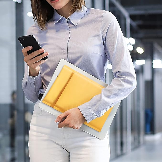 Fuxury Kraft Bubble Mailer 4x8” 50Pack Strong Adhesion Padded Envelopes Thick Bubble Envelopes Usable Size 4x7" Waterproof Cushioned Bubble Mailers Packaging for Small Business #000 Yellow