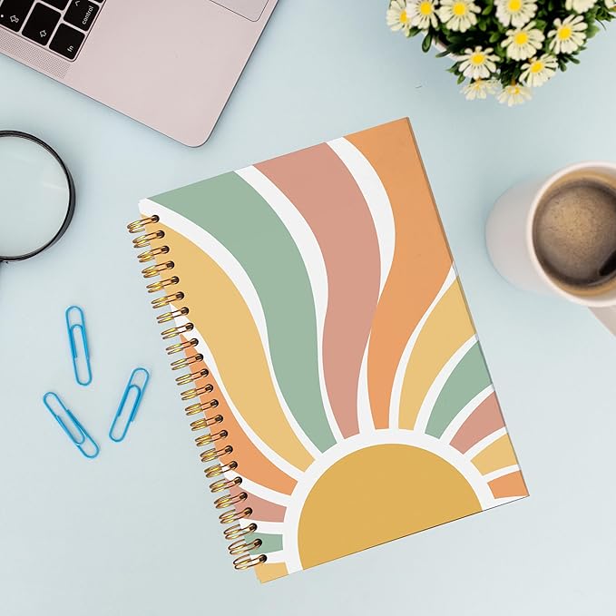 VNWEK Groovy Boho Notebook - Boho Journal, Boho Gifts for Women, Boho Office Supplies, Vintage Boho Sun Sunshine Spiral Notebook 5.5x8.3,Writing Notebooks