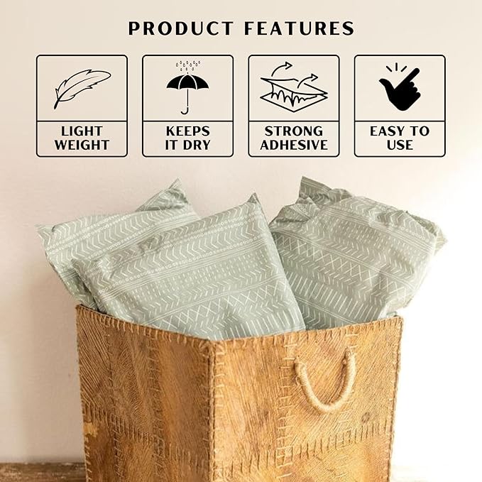 Poly Mailers 10x13 Inch 500 Pack Medium Shipping Bags Strong Thick Mailing Envelopes | Self Sealing Adhesive | Waterproof & Tear Resistant | Small Business Packaging for Clothing - Boho Green