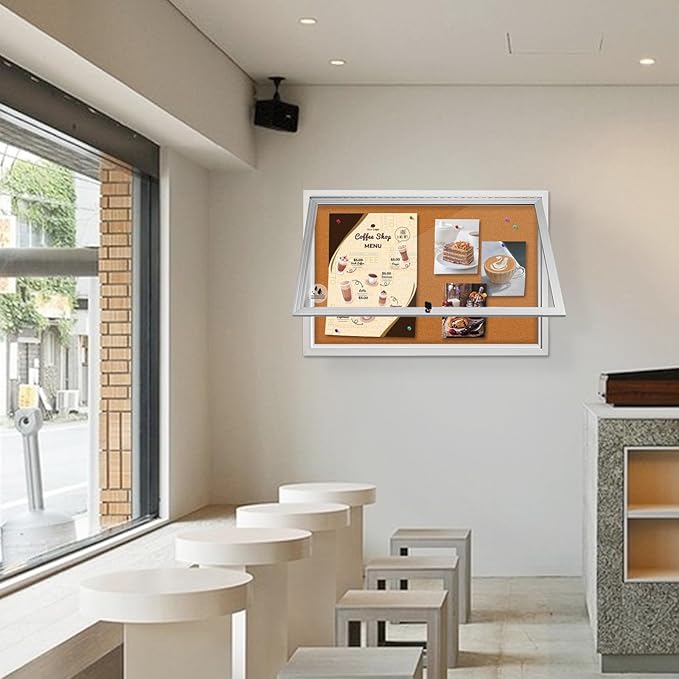 Lockable Outdoor Enclosed Bulletin Board, Weatherproof Cork Noticeboard with Locking Door, Wall-Mounted Aluminum Framed Display Case for Messages,36x24in (5xA4)