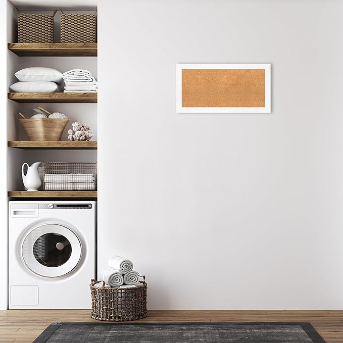 Amanti Art Natural Cork Board for Wall, 17x33 Vision Board with White Frame, Medium Corkboard Office Decor for Home Organization, Modern Corkboard Pinboard to Display Items for Home Organization in