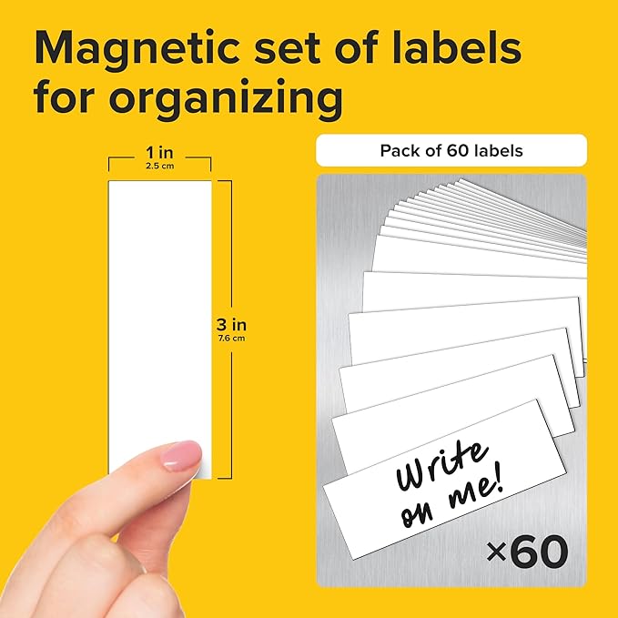 X-bet MAGNET Dry Erase Magnetic Labels 60 pcs 1x3 - Reusable Sticky Notes - Magnetic Notepads for Refrigerator - Dry Erase Magnetic Sheets - Blank Magnet Stickers - Used for Whiteboard, Classroom