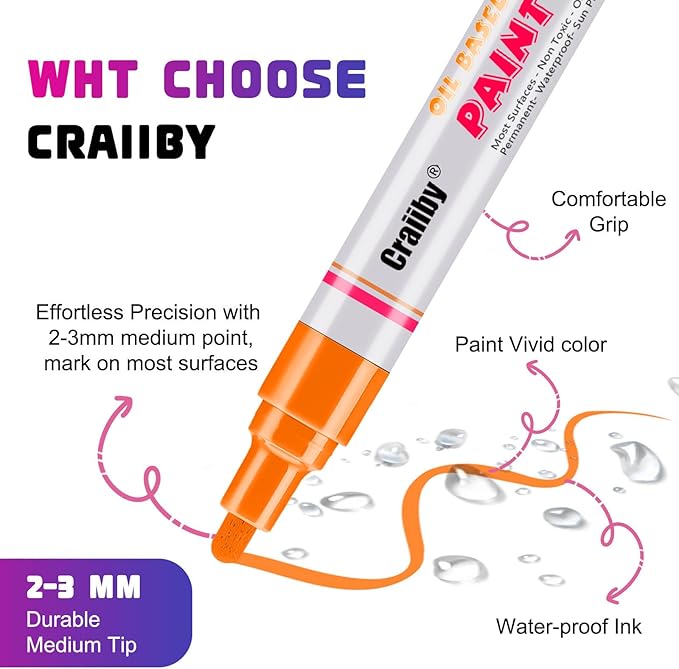 Gold Paint Markers, 3 Pack Oil-Based Waterproof Quick Dry Permanent Paint Pen Set for Rocks Painting, Wood, Fabric, Plastic, Canvas, Glass, Mugs, Metal, Tire, Stone, DIY Craft