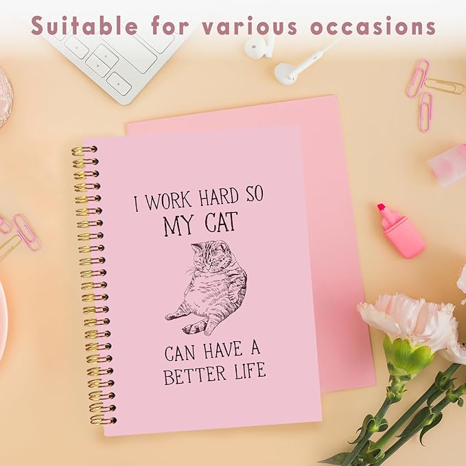 Lacama Pink Cat Notebook, Gifts for Cat Lovers, Funny Notebooks for Work, 160 Pages, Office Humor Gifts, School Office Supplies, 5.5"x8.3" I Work Hard So My Cat Can Have A Better Life Journal Notebook