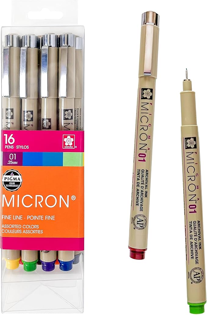 SAKURA Pigma Micron 01, Ass't Archival Colors 16 PK