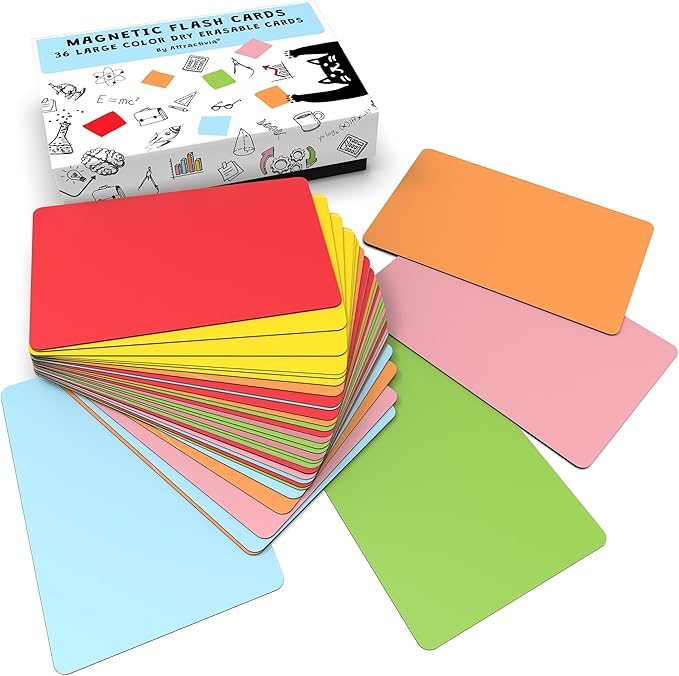 Dry Erase Magnetic Labels 5.6 x 3.7 in, Solid Colors, Large Dry Erase Magnets, 36-Pack, Colored Erasable Write-On All-Purpose Labels, for Office, Education, Home, Whiteboard