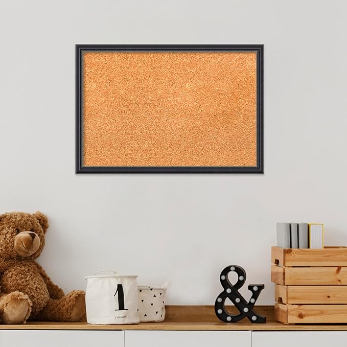 Amanti Art Natural Cork Board for Wall, 13x19 Vision Board with Black Wood Frame, Small Corkboard Office Decor for Home Organization, Traditional Corkboard Pinboard to Display Items for Home
