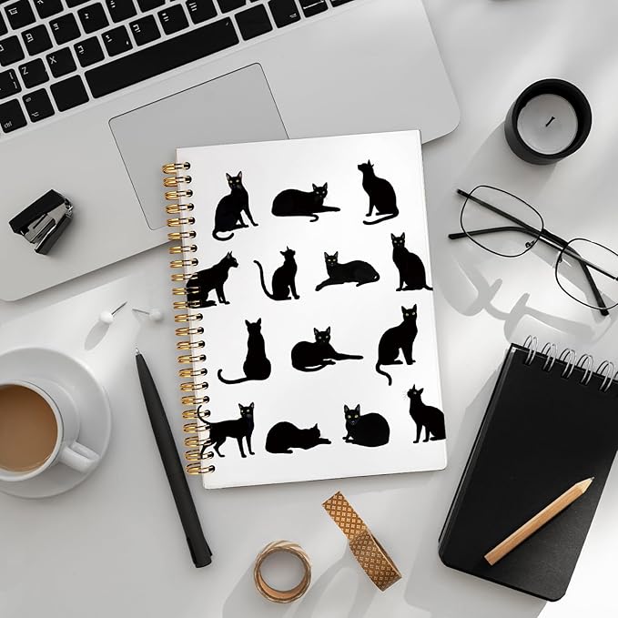 Cat Notebook, Cat Journal - Cat Gift Journal, Black Cat Spiral Notebook, Black Cat Gifts, Cat Notepad, Cat Stationary, College Ruled Spiral Notebook 80 Sheets -160 Pages 5.5x8.3 Inch