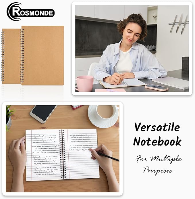 12 Pack Lined Journal Spiral Notebook College Ruled, 5.8 x 8.3, 120 Pages (60 Sheets), 100 GSM Thick Paper Notebooks, Daily Writing Journals for Men and Women, Work, Office & School Supplies