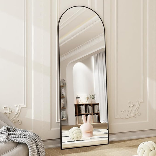 HARRITPURE 58"x18" Arched Full Length Mirror Free Standing Leaning Mirror Hanging Mounted Mirror Aluminum Frame Modern Simple Home Decor for Living Room Bedroom Cloakroom, Black